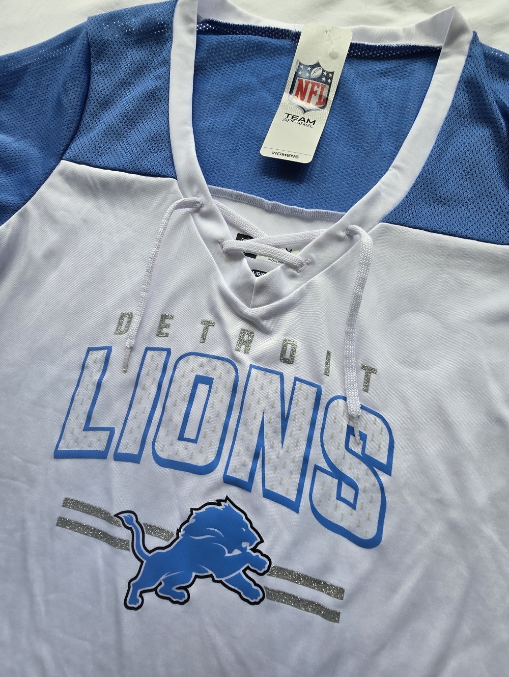 Detroit Lions Women’s NFL Team Apparel Lace Up Jersey Tee Size Large NWT